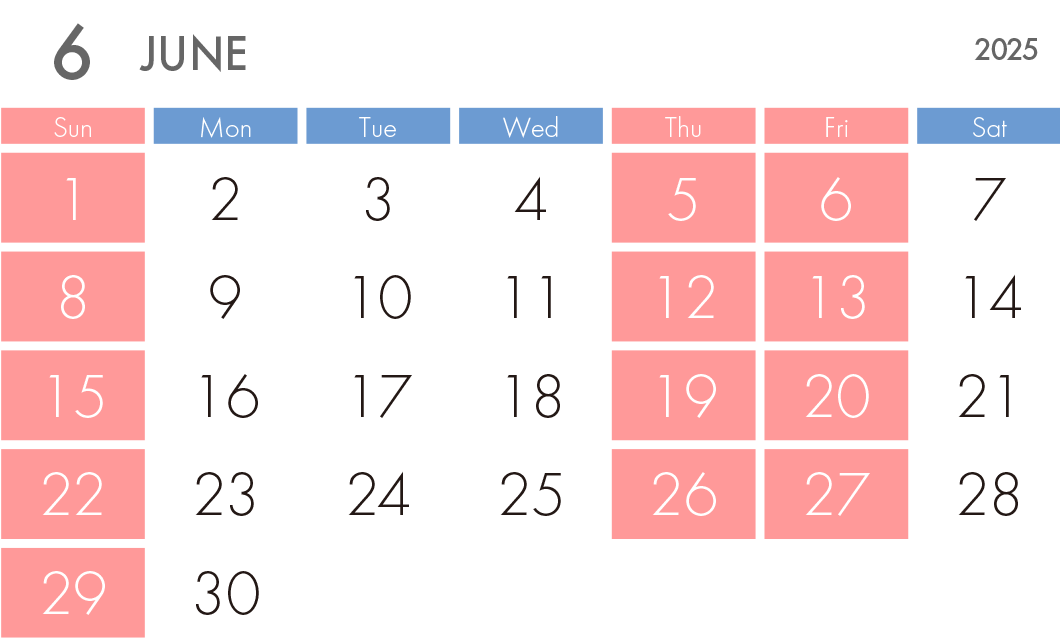 2025年6月診療日カレンダー